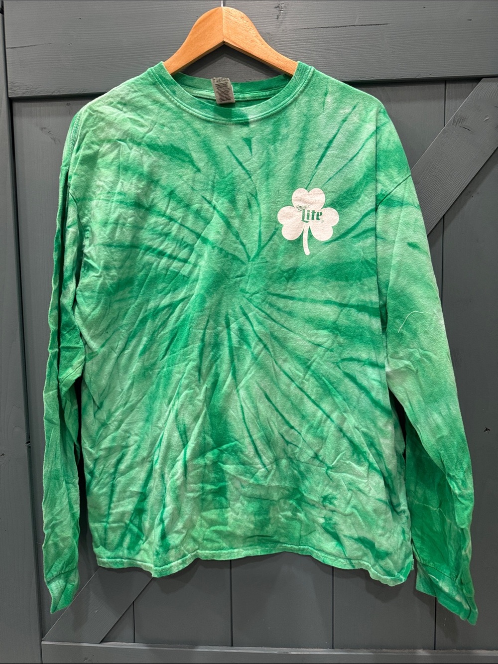 Tie-Dye Green Kids Long-Sleeve Shirt with Shamrock Logo